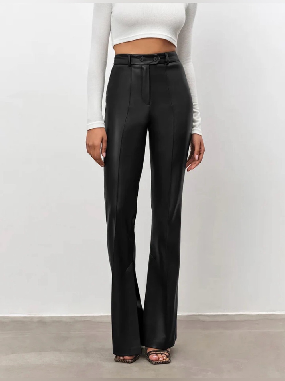 Commense high waisted leather straight flare pants